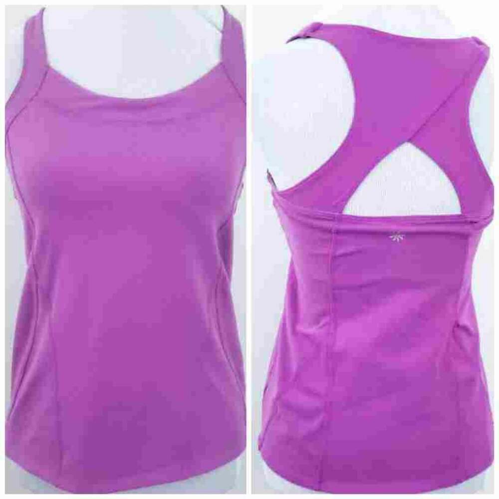 Athleta Workout Tank Keyhole Back Purple Small Fitted Built in Bra Yoga Exercise